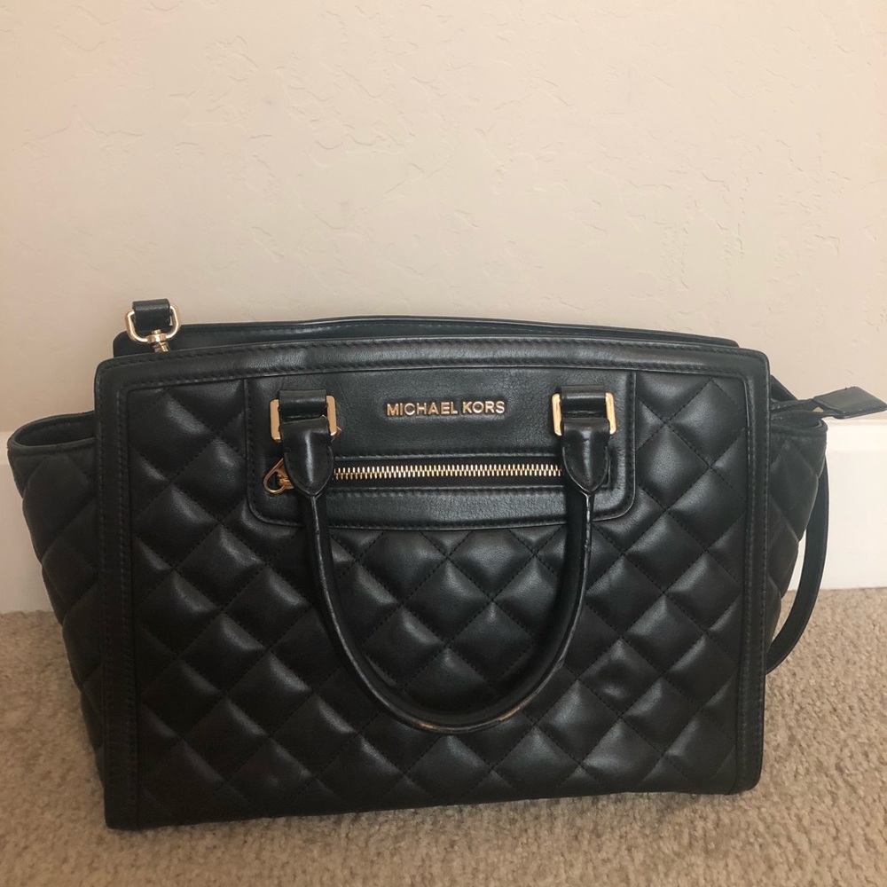 Michael Kors large quilted black leather satchel